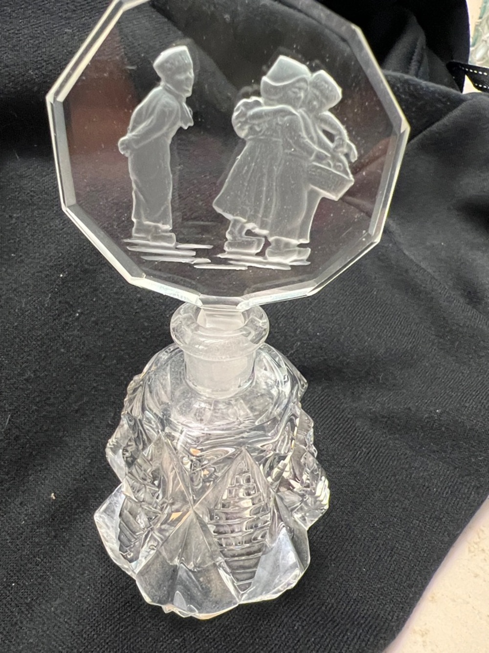 CZECH Vintage Morlee Crystal Perfume Bottle with Dutch Kids etched stopper